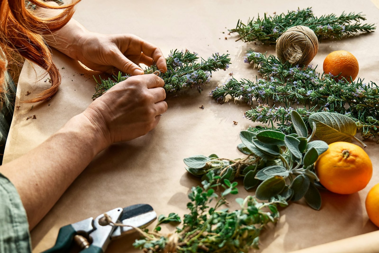 Herbalist preparing herbs for natural herbal methods of treatment.